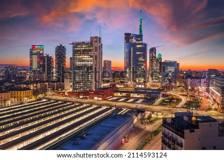 Similar – Image, Stock Photo Sunset view of Milan Duomo Cathedral