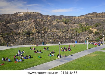 LOS ANGELES, CALIFORNIA - NOVEMBER 6, 2013: Students picnic at Griffith Park. The park is considered one of the largest urban parks in North America.