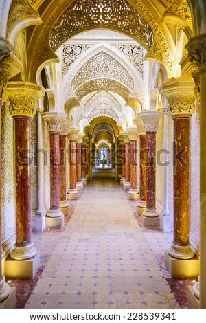 SINTRA, PORTUGAL - OCTOBER 19, 2014: Monserrate Palace interior in Sintra. The palace was completed in 1858 for Sir Francis cook.