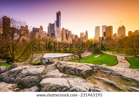 New York City cityscape view from Central Park.