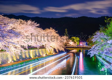 Kyoto, Japan on the Okazaki Canal during the spring cherry blossom season.