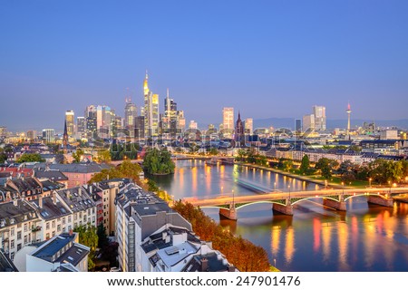 Frankfurt, Germany city skyline over the Main River.