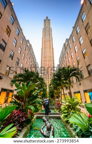 NEW YORK CITY - SEPTEMBER 11, 2012: Rockefeller Center in the summer.  Built in 1939 by the Rockefeller Family, the 19 building complex was declared a National Historic Landmark in 1987.