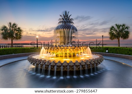Charleston, South Carolina, USA at the Waterfront Park Pineapple Fountain.