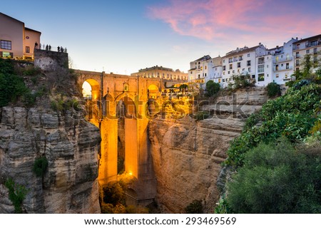 Ronda, Spain at the Puente Nuevo Bridge over the Tajo Gorge.