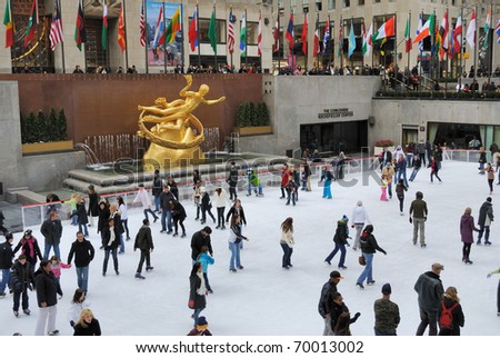 NEW YORK CITY - FEBRUARY 19: People enjoying Rockefeller Center Ice Skating Rink during the cold on February 19, 2010 in New York, New York.