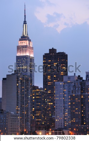 Skyline of Midtown Manhattan from across the East River including the Empire State Building