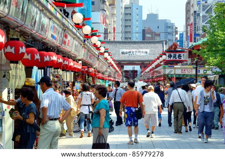 TOKYO, JAPAN - JULY 6: Arcade at Senso-ji, the symbol of Asakusa and one of the most famed temples in all of Japan attracting thousands of tourists daily on July 6, 2011 in Tokyo, Japan.