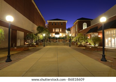 Lit courtyard and common area