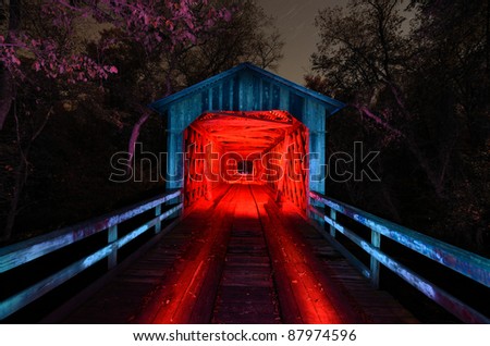 Howards Covered Bridge light painted in Northeast Georgia, USA.