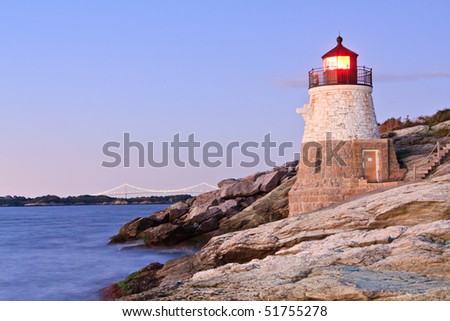 Castle Hill Lighthouse and Newport Bridge , Rhode Island