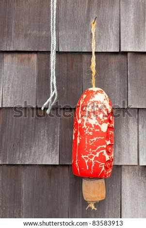 Buoy hanging on wall in Mystic, Connecticut, New England, United States of America, North America