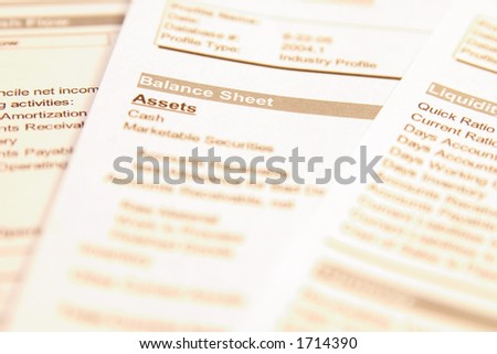 Financial documents with focus on words 