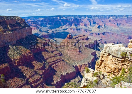 View of the majestic Grand Canyon taken at the south rim and showing the curvature of the earth on the horizon