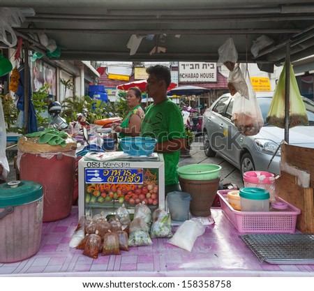 Pa Tong - APRIL 25:  A street vendor food April 25, 2012  in Patong, Thailand. Street trading products traditionally in Asia