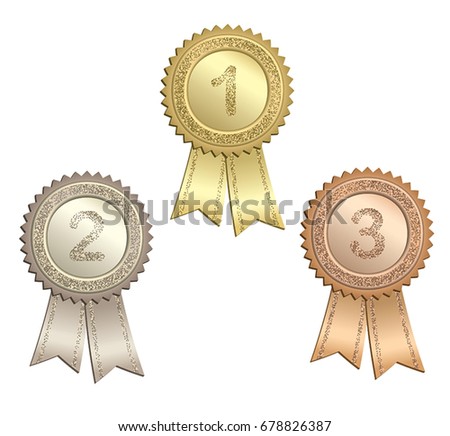 Set of circle awards with numbers and ribbons.