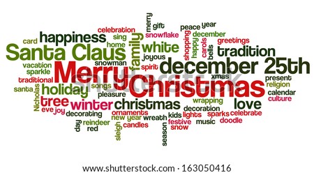 Conceptual tag cloud of words related to Christmas and celebration