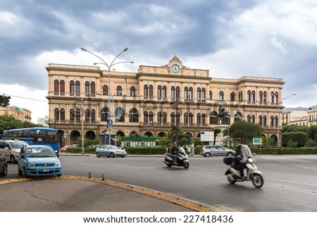 PALERMO, ITALY - OCTOBER 23, 2014: Building of Palermo railway station. Palermo is capital of both the autonomous region of Sicily and the Province of Palermo.