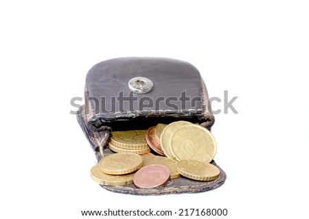 Small coin purse with Euro coins isolated on white