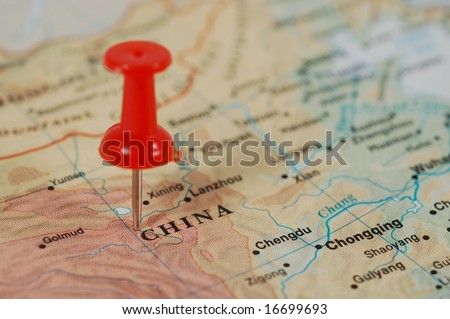 Map of China with a red tag