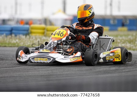 BUCHAREST, ROMANIA - MAY 8: Viktor Stefan, number 446 competes in South East European Karting Zone Championship on MAY 8, 2011 in Bucharest, Romania.