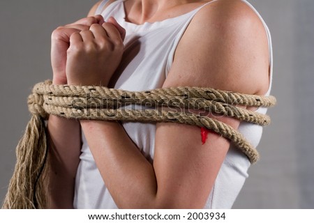 Tied lady on white shirt