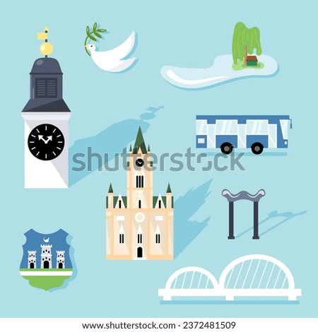 City of Novi Sad, Vojvodina, Serbia, colorful icon set
