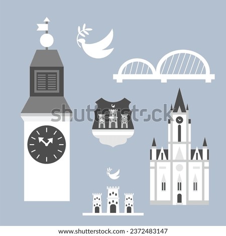 City of Novi Sad simple icon set black and white, vector illustration