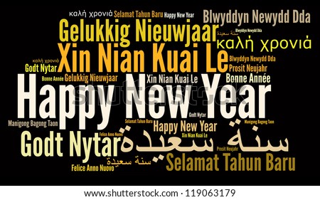 Happy New Year in different language. Words cloud. Diversity and Cultural concept.