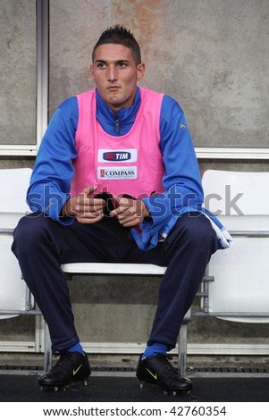 SWANSEA, WALES - SEPTEMBER 4: Federico Macheda of Italy seen on the bench during UEFA Under 21 Qualifier match against Wales at The Liberty Stadium September 4, 2009 in Swansea, Wales. Wales won 2-1