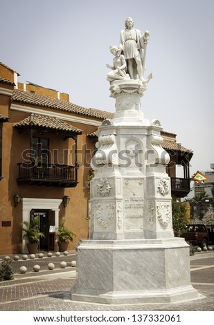 Cartagena Colombia South America statue La Heroica de Cartagena Christopher Columbus in Plaza de la Aduana