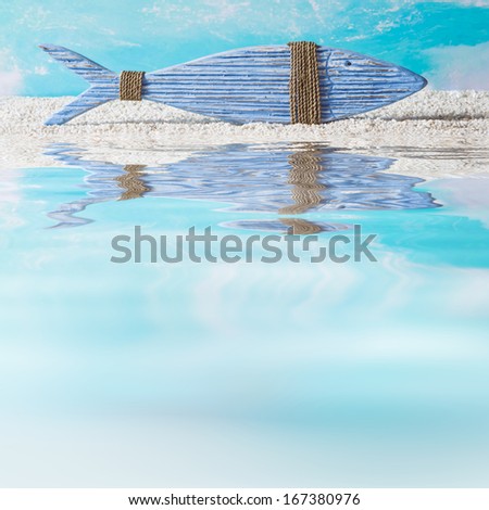 Lonely blue fish on the ocean - nautical decoration