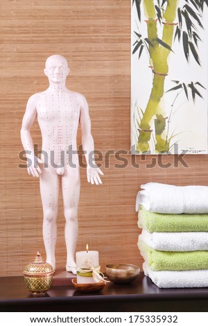 Pressure point massage - original thai massage decoration in green and white.
