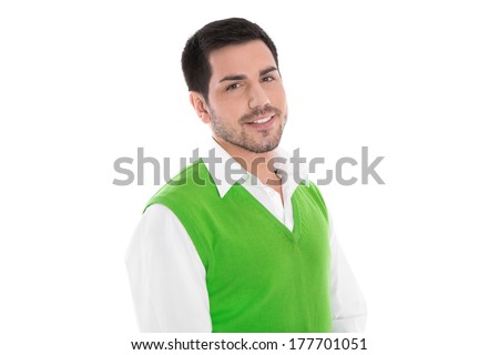 Isolated portrait of attractive young smiling man on white background.