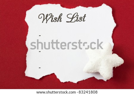 wish list on white paper with copy space