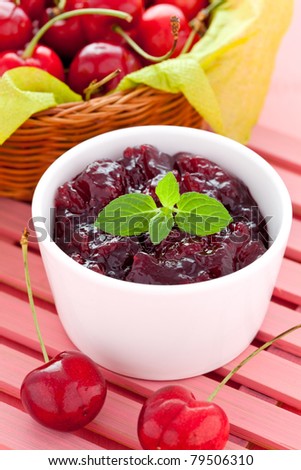 fresh cherry jam in a bowl Stock foto © 