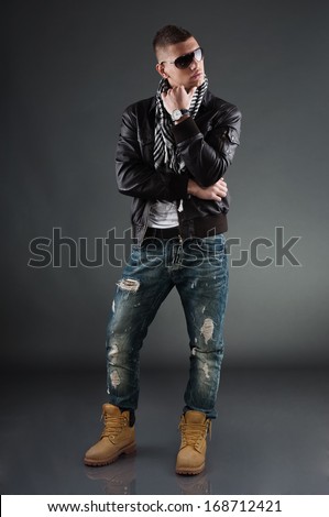 Handsome Man Wearing Leather Jacket