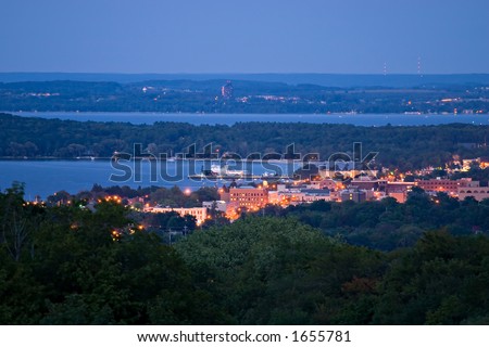 nighttime cityscape of Traverse City, Michigan