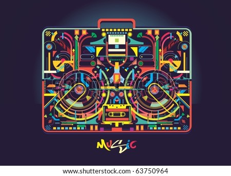 Boombox illustration created from colorful abstract shapes,vector