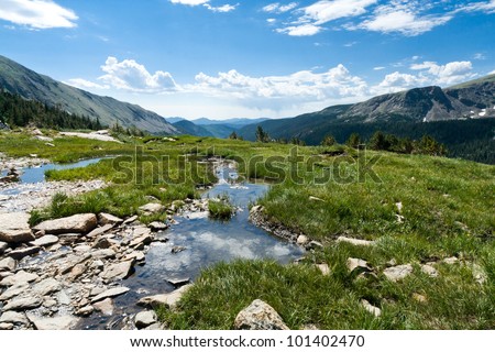 Mountain landscape reflection pool in the alpine tundra