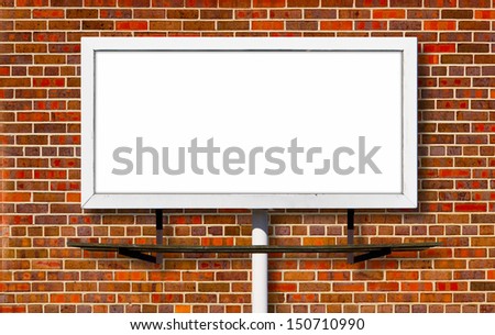 Blank advertising billboard sign on brick wall background texture