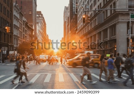 Similar – Image, Stock Photo Blurred people walking in a large tunnel of a train station. The New Normal. A group of people rushing through a subway corridor.