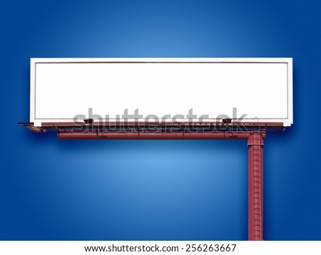 Blank panoramic billboard sign on blue  background with space for advertising message