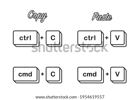Ctrl C Cmd C and V shortcut keys for copy paste keyboard keys concept in vector icon