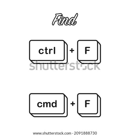 Ctrl F and Cmd F keyboard shortcut keys for find concept in vector icon