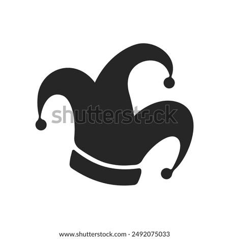 Classic court jester or joker hat icon as seen on wild playing cards in silhouette vector