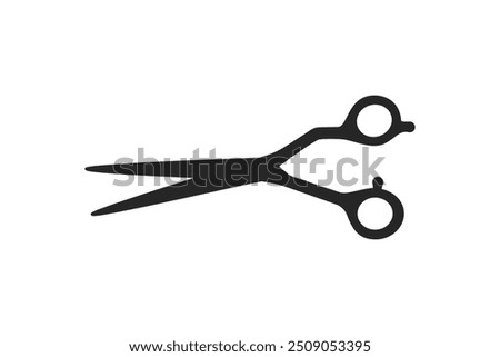 Professional hairdressing scissors or shears used by hairdressers in salon hair cuts with blades open black fill silhouette vector