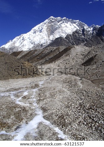 Glacial rivers run down the valleys not far from Mt Everest Base Camp, Nepal