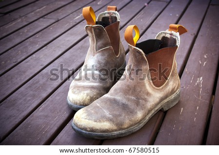 A Well Worn Pair Of Classic Australian Work Boots Stock Photo 67580515 ...