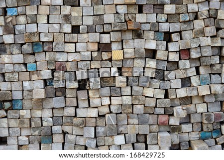 Stack of wood planks on lumber yard, texture background